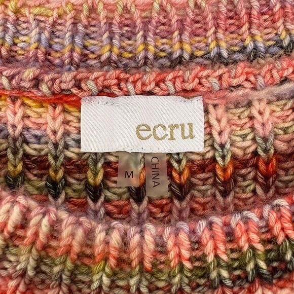 Ecru Pink Multi Color Striped Bell Sleeve Pullover Sweater Size Medium - Picture 6 of 13